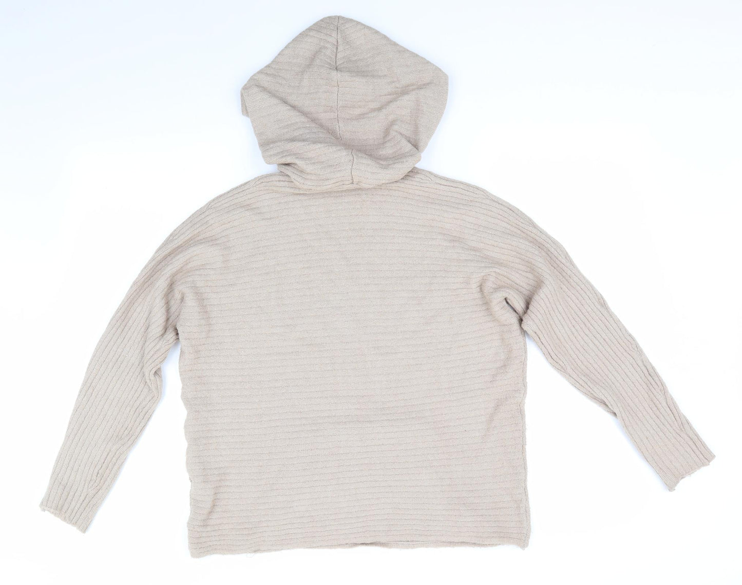 PEP & Co Womens Beige High Neck Striped Acrylic Pullover Jumper Size L   - Hooded Jumper
