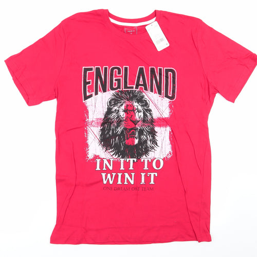 PEP & CO Mens Red Animal Print Cotton  T-Shirt Size M Round Neck  - England - In it to win it