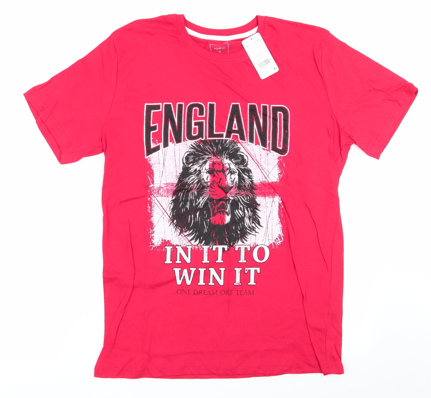 PEP & CO Mens Red Animal Print Cotton  T-Shirt Size M Round Neck  - England - In it to win it
