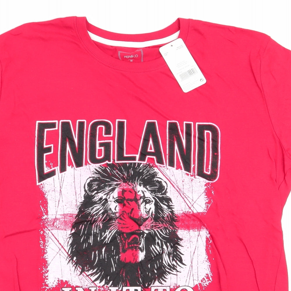 PEP & CO Mens Red Animal Print Cotton  T-Shirt Size M Round Neck  - England - In it to win it
