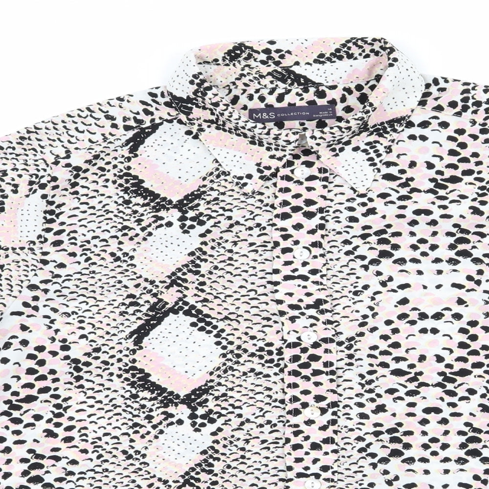 Marks and Spencer Womens Pink Animal Print Polyester Basic Button-Up Size 14 Collared - Pink Yellow Black Mix