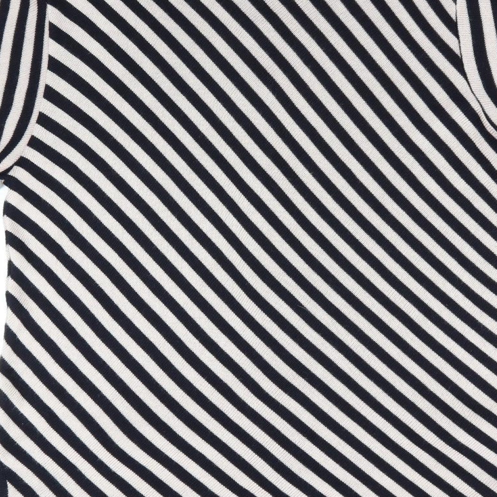 Grazia Womens Black Round Neck Striped Viscose Cardigan Jumper Size 14   - Longline Cardigan Beige Black Diagonal Stripe