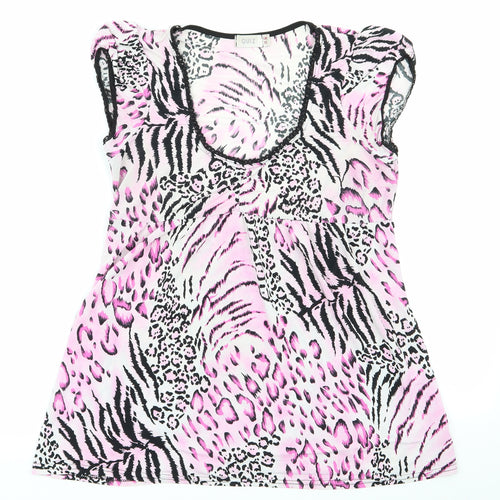 Quiz Womens Pink Animal Print Polyester  Pyjama Top Size 12   - Lace Trim