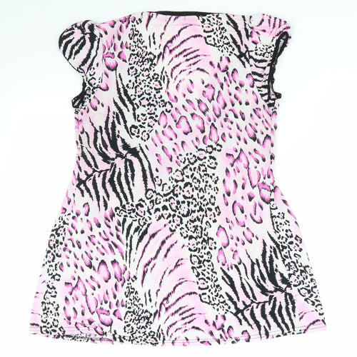 Quiz Womens Pink Animal Print Polyester  Pyjama Top Size 12   - Lace Trim