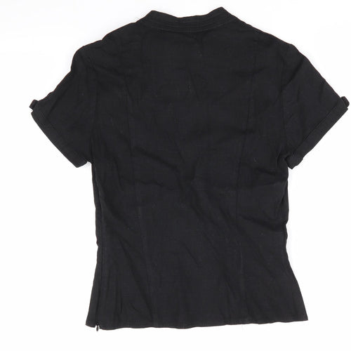 Autograph Womens Black  Linen Basic Blouse Size 10 V-Neck - Linen Look Blouse Side Zip Mandarin Collar
