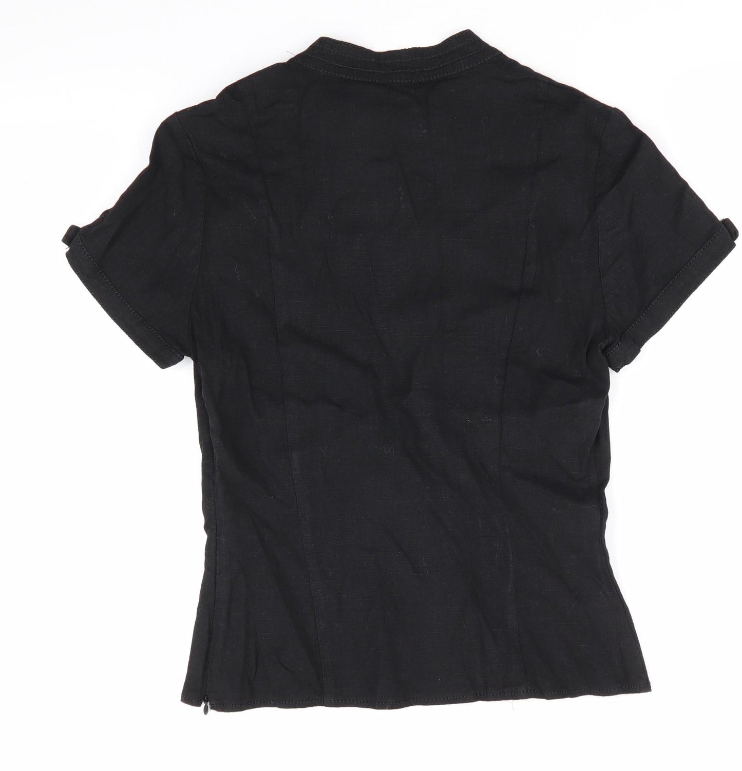 Autograph Womens Black  Linen Basic Blouse Size 10 V-Neck - Linen Look Blouse Side Zip Mandarin Collar