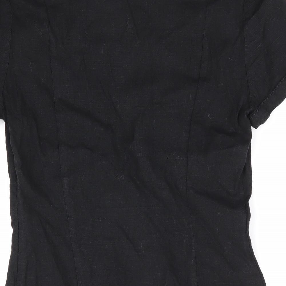 Autograph Womens Black  Linen Basic Blouse Size 10 V-Neck - Linen Look Blouse Side Zip Mandarin Collar