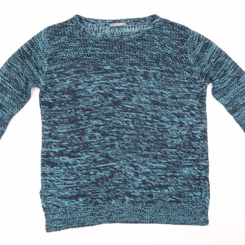 South Womens Blue Round Neck  Acrylic Pullover Jumper Size 12   - Navy Blue & Sky Blue Mix Open knit to shoulders and chest