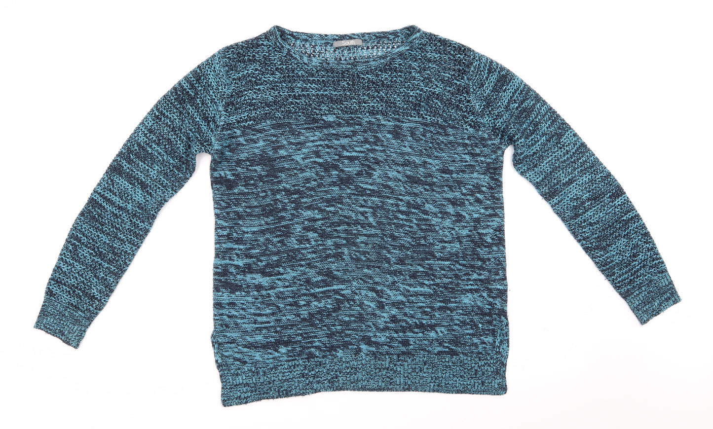 South Womens Blue Round Neck  Acrylic Pullover Jumper Size 12   - Navy Blue & Sky Blue Mix Open knit to shoulders and chest