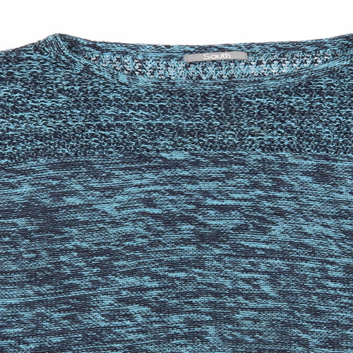 South Womens Blue Round Neck  Acrylic Pullover Jumper Size 12   - Navy Blue & Sky Blue Mix Open knit to shoulders and chest