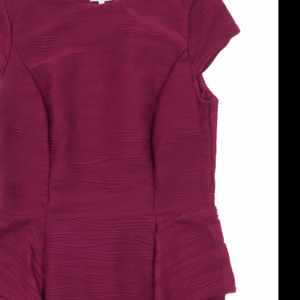 Red Herring Womens Purple  Polyester A-Line  Size 16 Round Neck  - Ripple effect texture Unlined