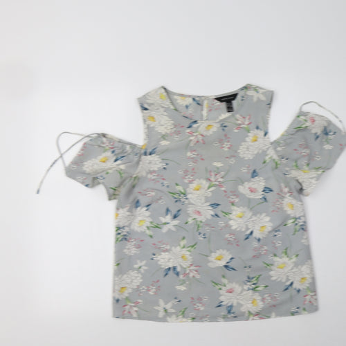 New Look Womens Grey Floral Polyester Basic Blouse Size 10