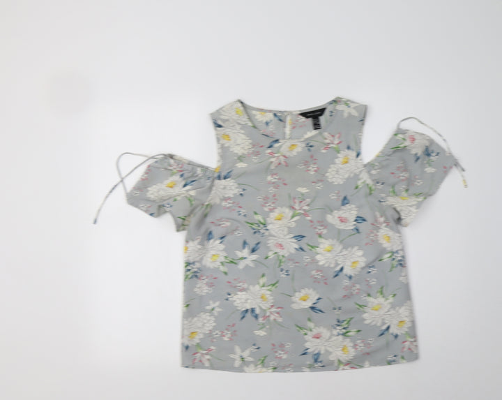 New Look Womens Grey Floral Polyester Basic Blouse Size 10