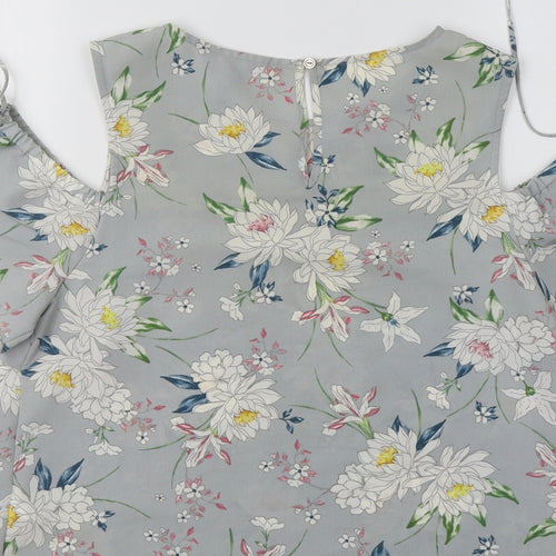 New Look Womens Grey Floral Polyester Basic Blouse Size 10