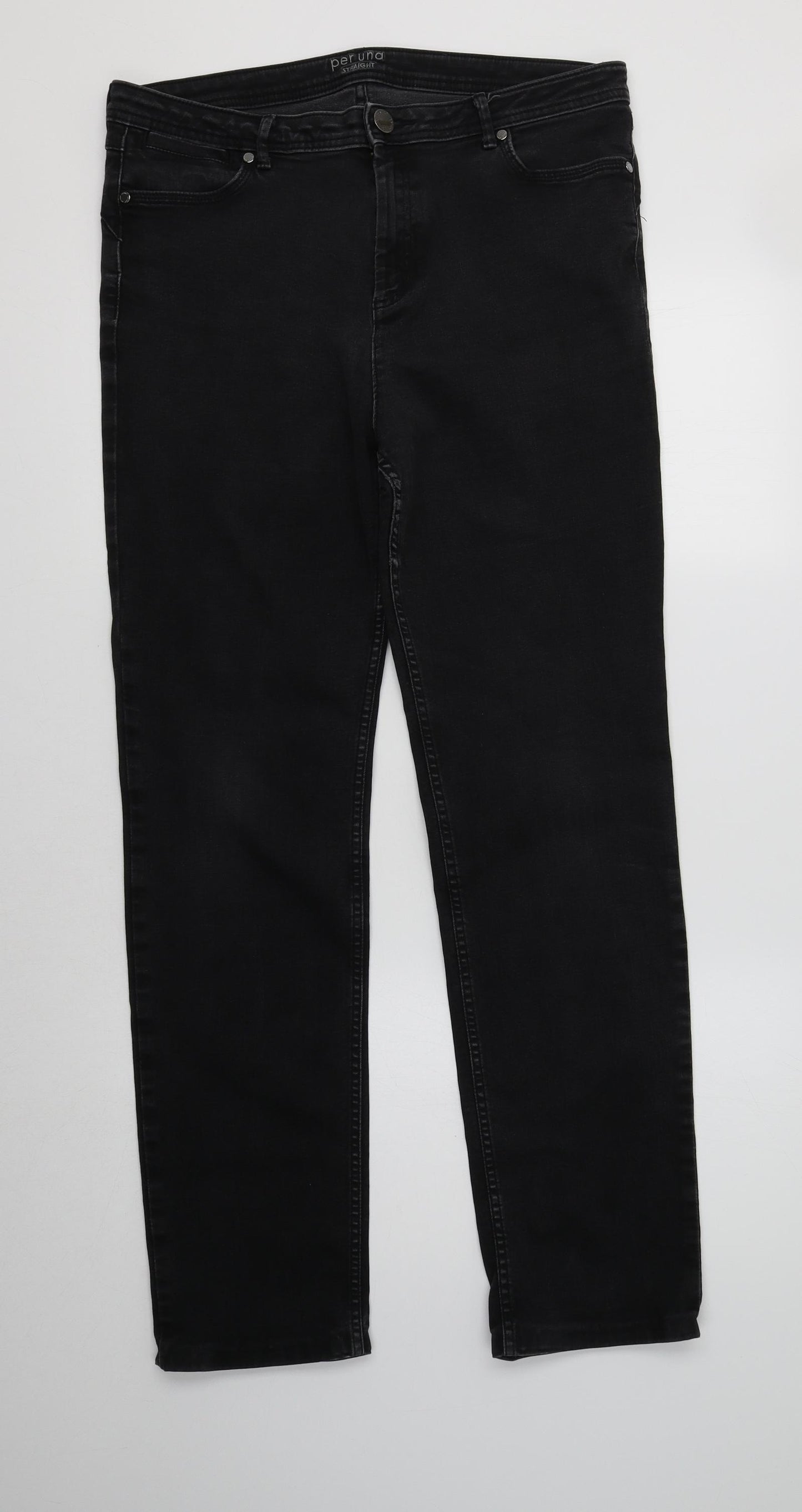 Per Una Womens Black  Cotton Straight Jeans Size 16 L32 in Regular