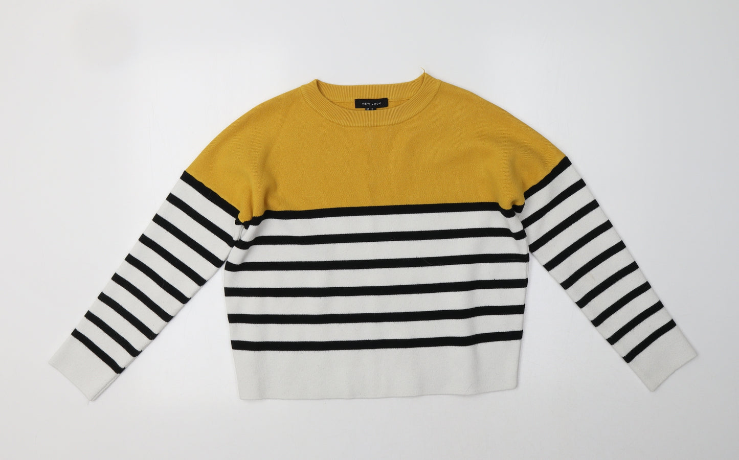 New Look Womens White Crew Neck Striped Viscose Pullover Jumper Size S