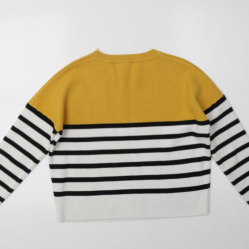 New Look Womens White Crew Neck Striped Viscose Pullover Jumper Size S