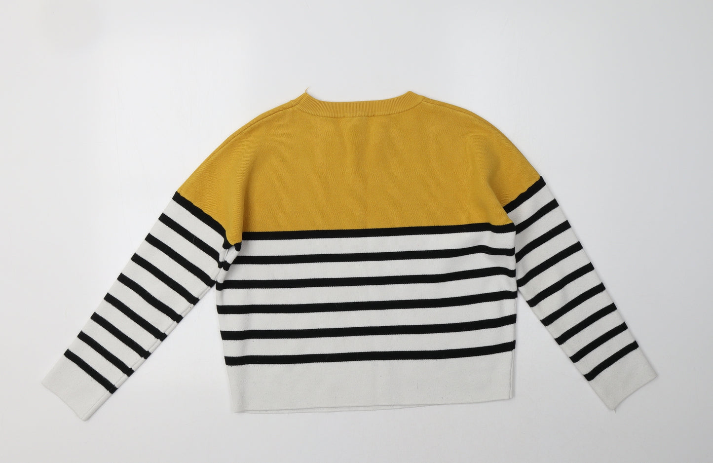 New Look Womens White Crew Neck Striped Viscose Pullover Jumper Size S