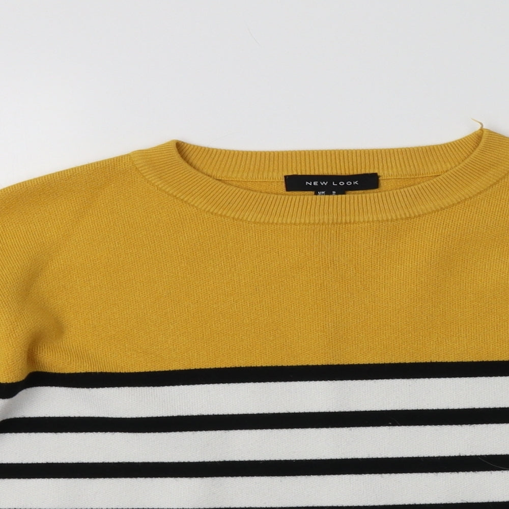 New Look Womens White Crew Neck Striped Viscose Pullover Jumper Size S
