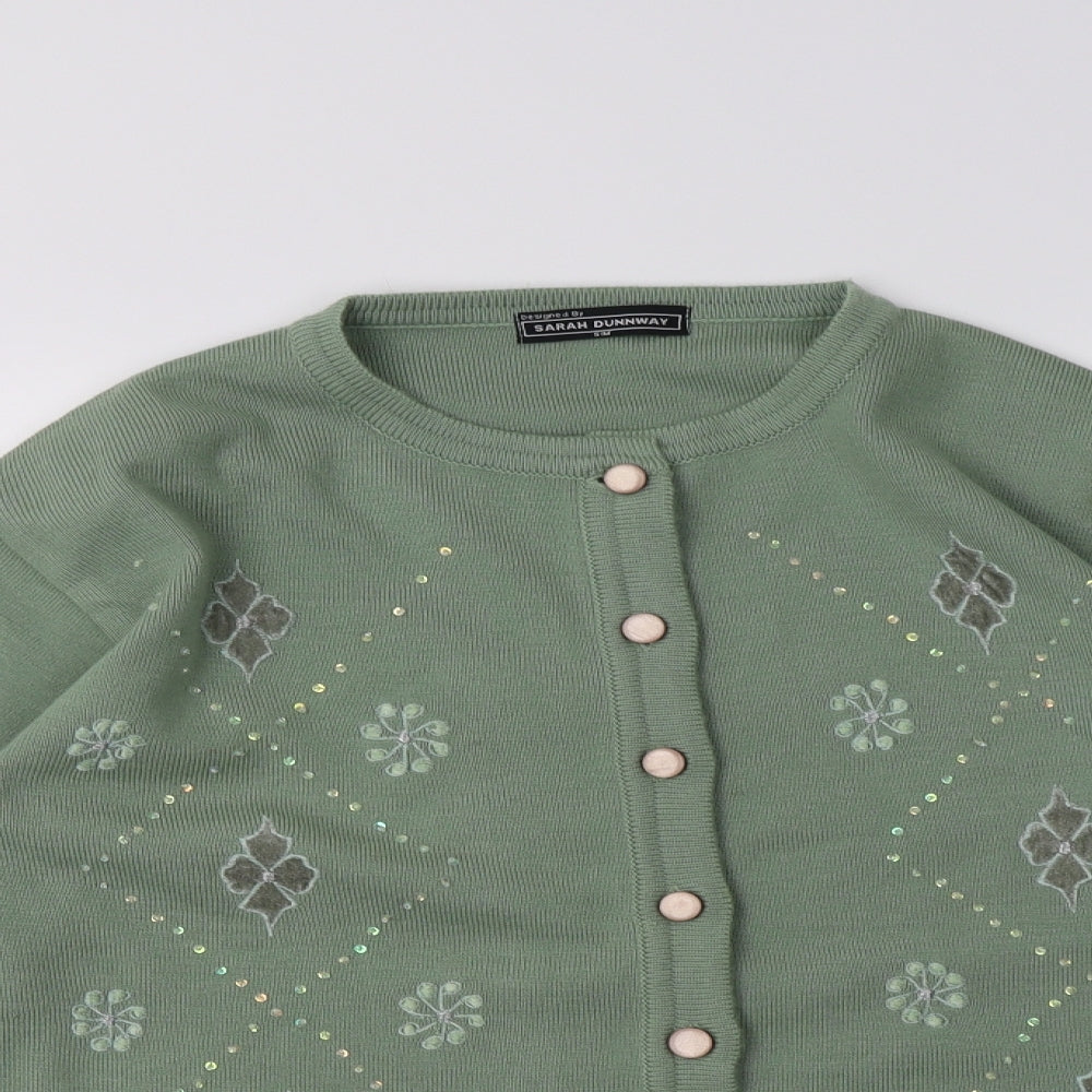 Sarah Dunnway Womens Green Crew Neck Geometric Acrylic Cardigan Jumper Size M