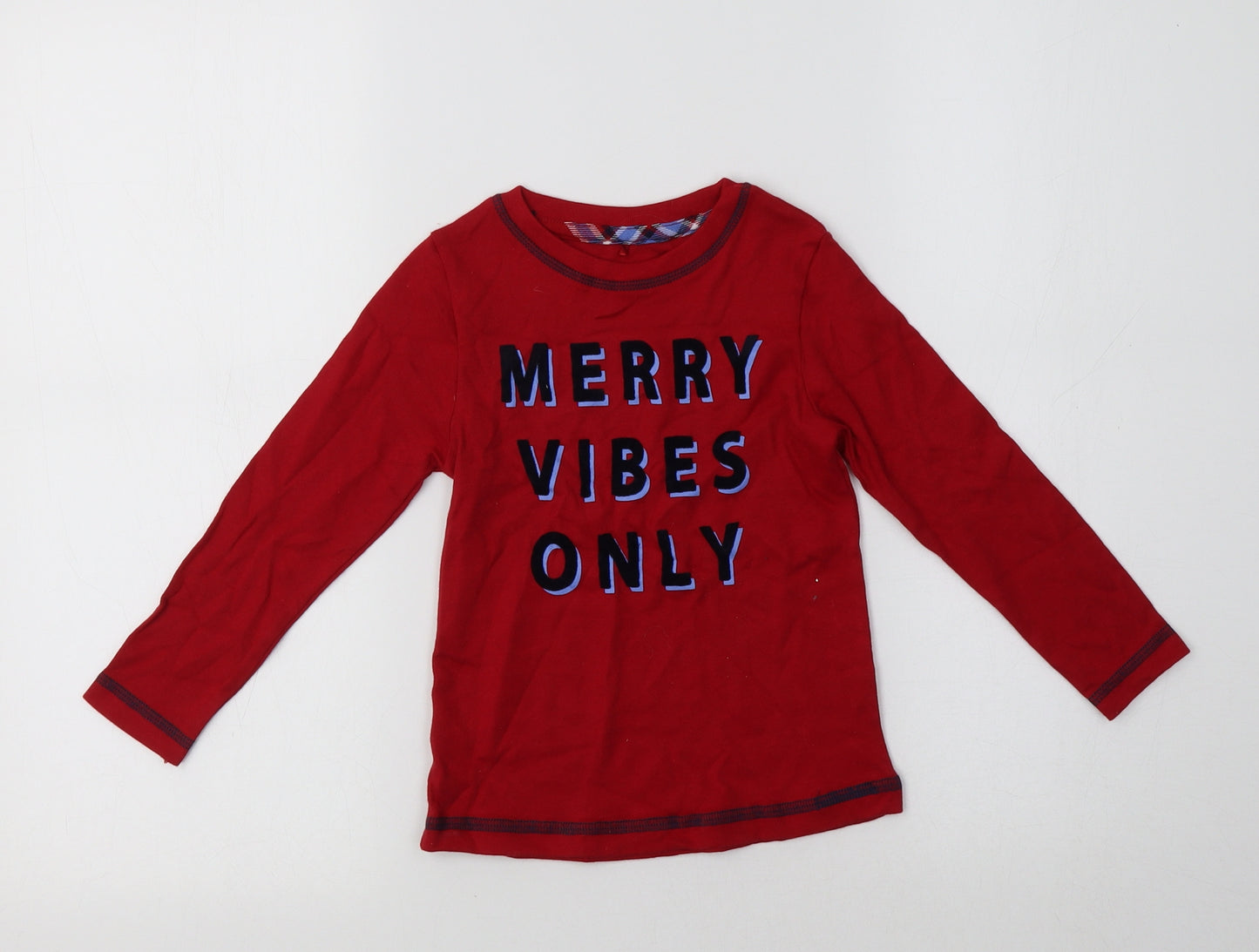 George Boys Red  Cotton Basic T-Shirt Size 3-4 Years Crew Neck  - Merry Vibes