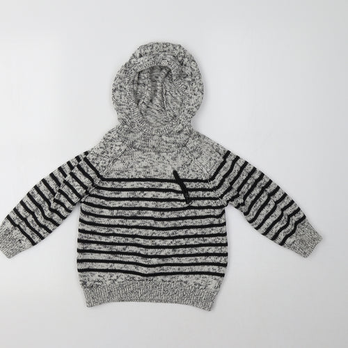 NEXT Boys Grey High Neck Striped Cotton Pullover Jumper Size 3-4 Years
