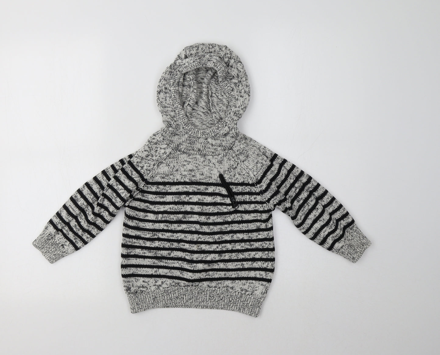 NEXT Boys Grey High Neck Striped Cotton Pullover Jumper Size 3-4 Years
