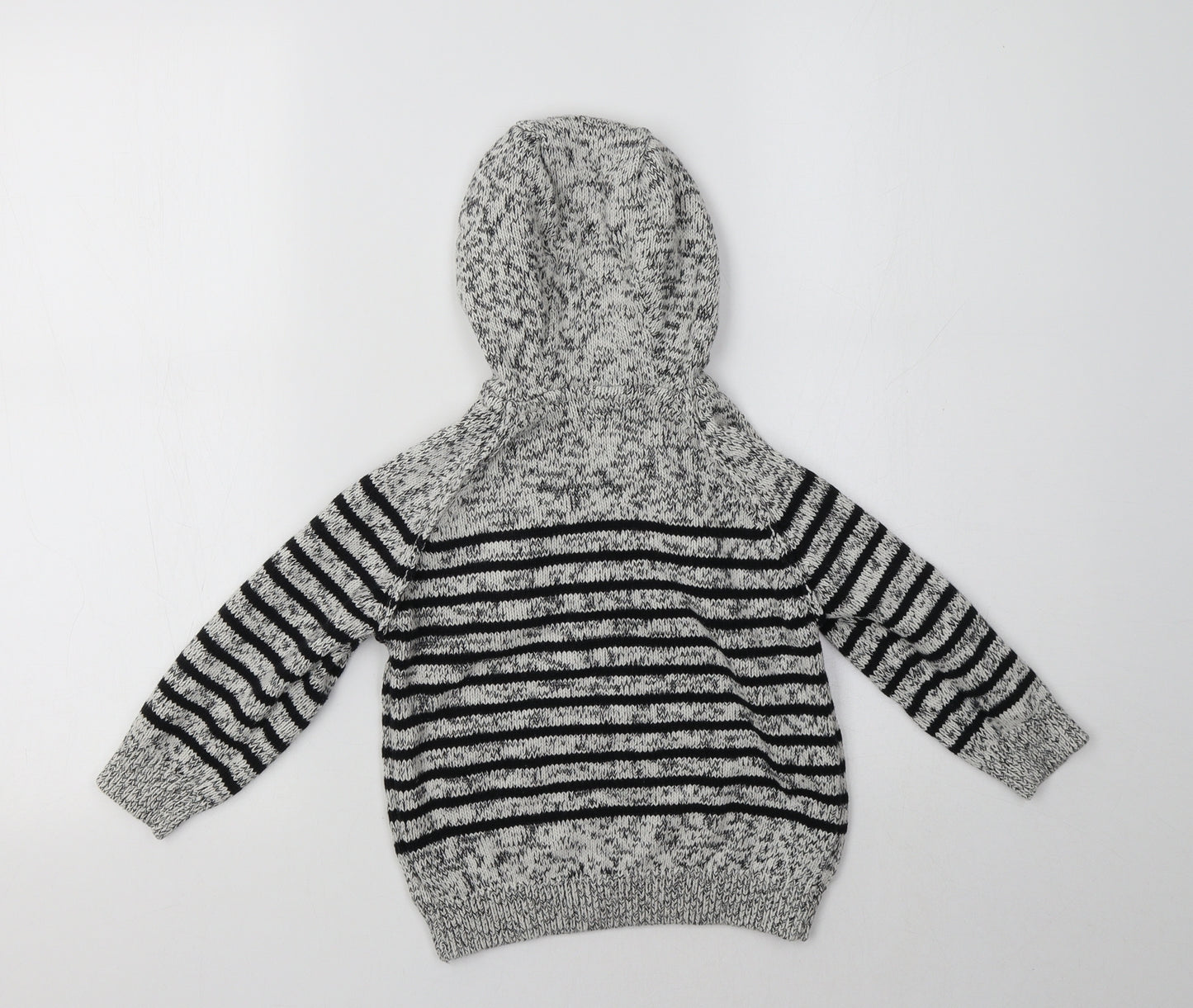 NEXT Boys Grey High Neck Striped Cotton Pullover Jumper Size 3-4 Years