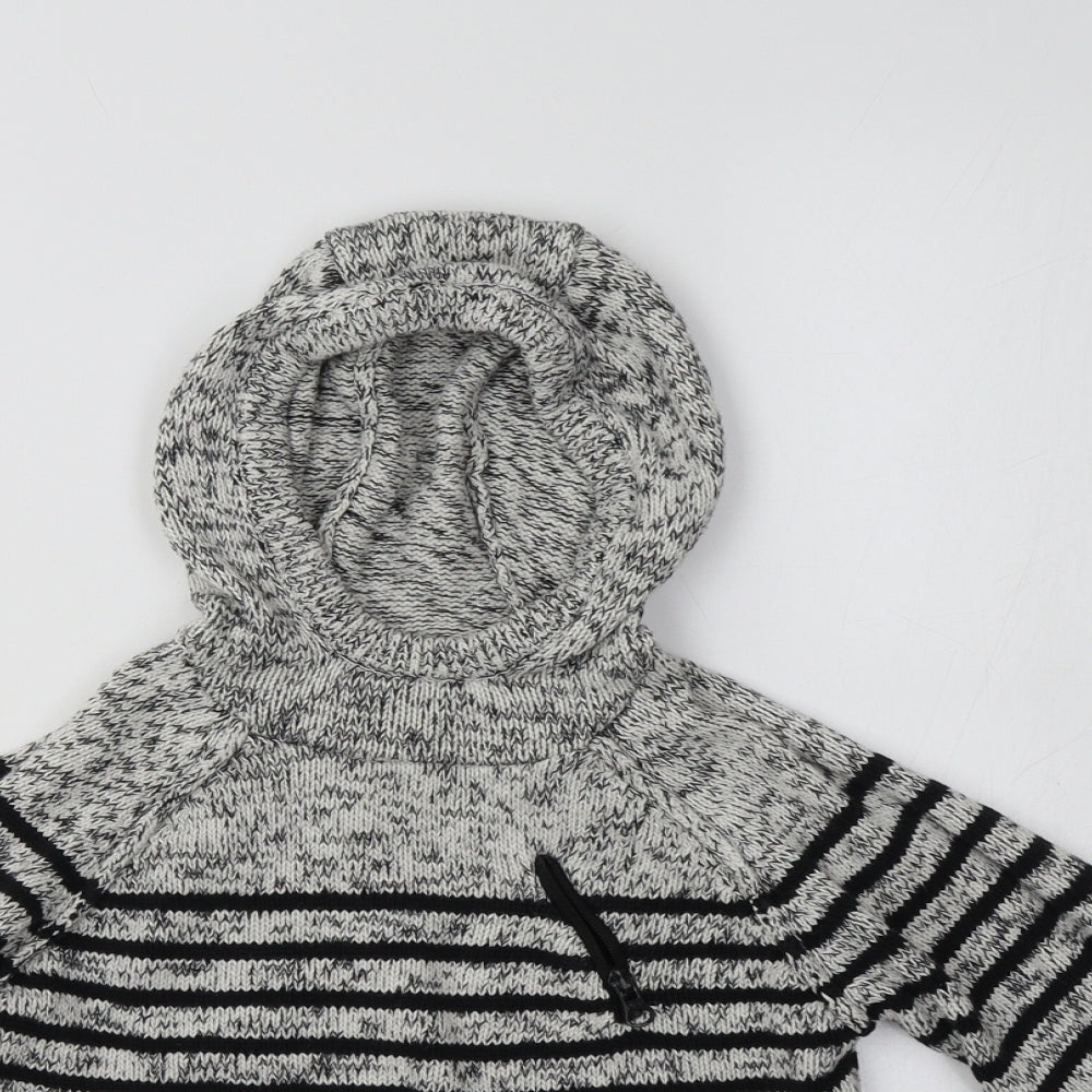 NEXT Boys Grey High Neck Striped Cotton Pullover Jumper Size 3-4 Years