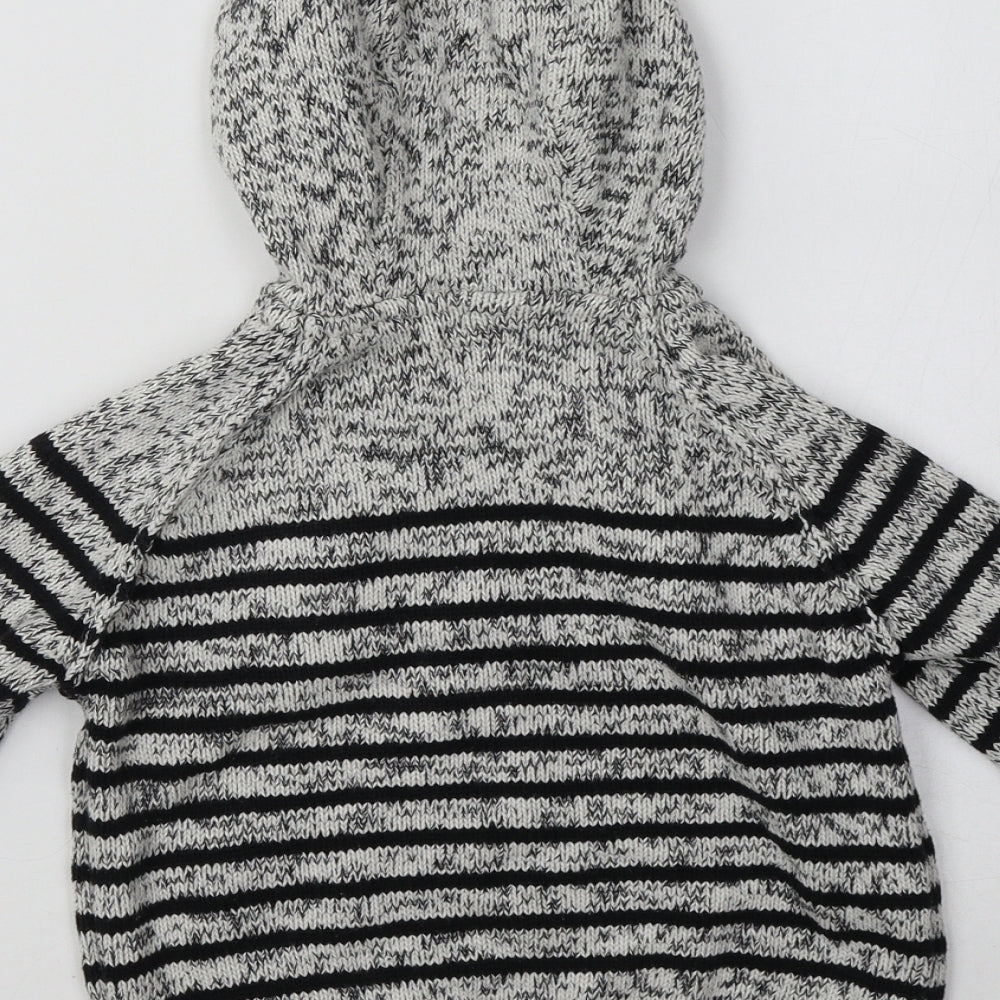 NEXT Boys Grey High Neck Striped Cotton Pullover Jumper Size 3-4 Years