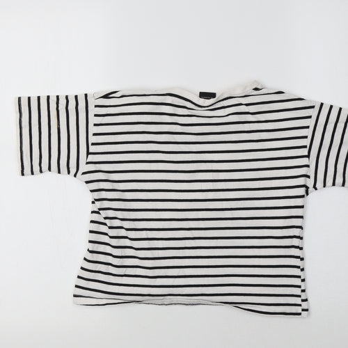 Primark Girls White Striped Cotton Cropped T-Shirt Size 12-13 Years Crew Neck  - Mickey Mouse