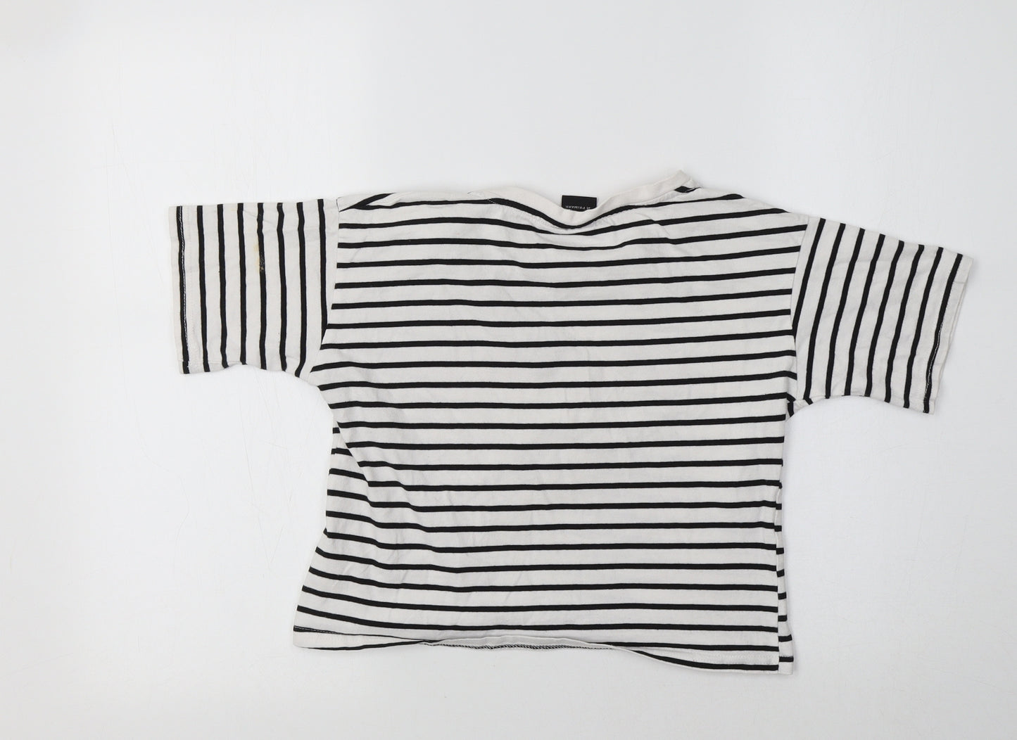Primark Girls White Striped Cotton Cropped T-Shirt Size 12-13 Years Crew Neck  - Mickey Mouse