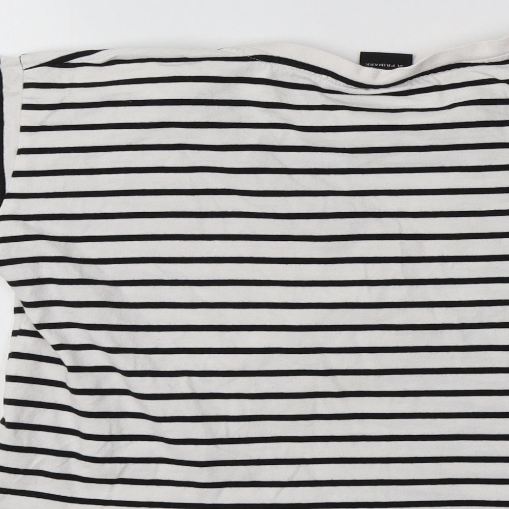 Primark Girls White Striped Cotton Cropped T-Shirt Size 12-13 Years Crew Neck  - Mickey Mouse