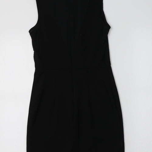 Topshop Womens Black  Viscose Bodycon  Size 6 Crew Neck  - Embellished Collar