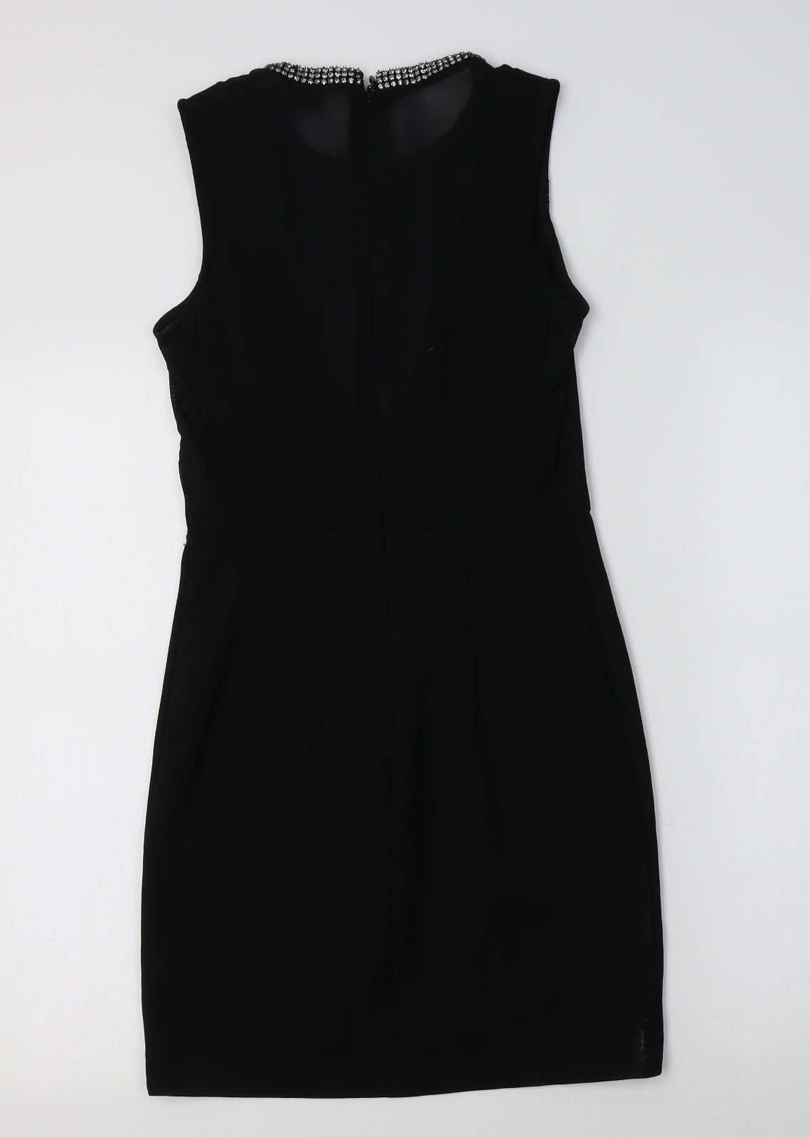 Topshop Womens Black  Viscose Bodycon  Size 6 Crew Neck  - Embellished Collar