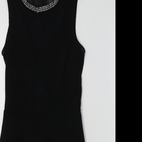 Topshop Womens Black  Viscose Bodycon  Size 6 Crew Neck  - Embellished Collar