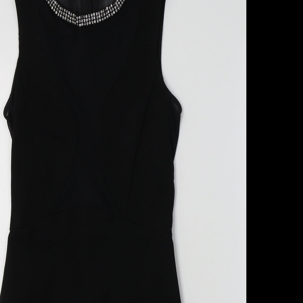 Topshop Womens Black  Viscose Bodycon  Size 6 Crew Neck  - Embellished Collar