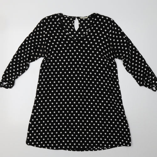 Papaya Womens Black Polka Dot Viscose A-Line  Size 10 V-Neck