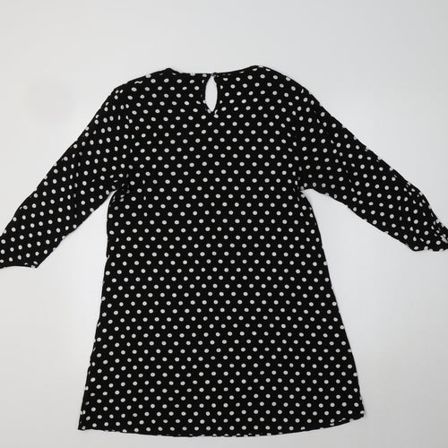 Papaya Womens Black Polka Dot Viscose A-Line  Size 10 V-Neck