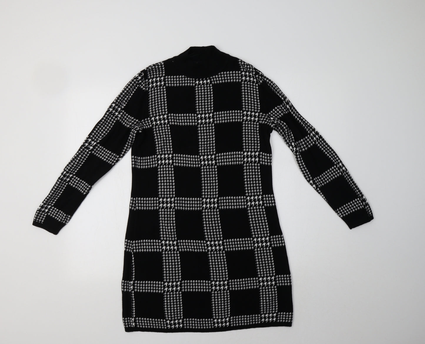Papaya Womens Black Check Viscose Jumper Dress  Size 16 Mock Neck
