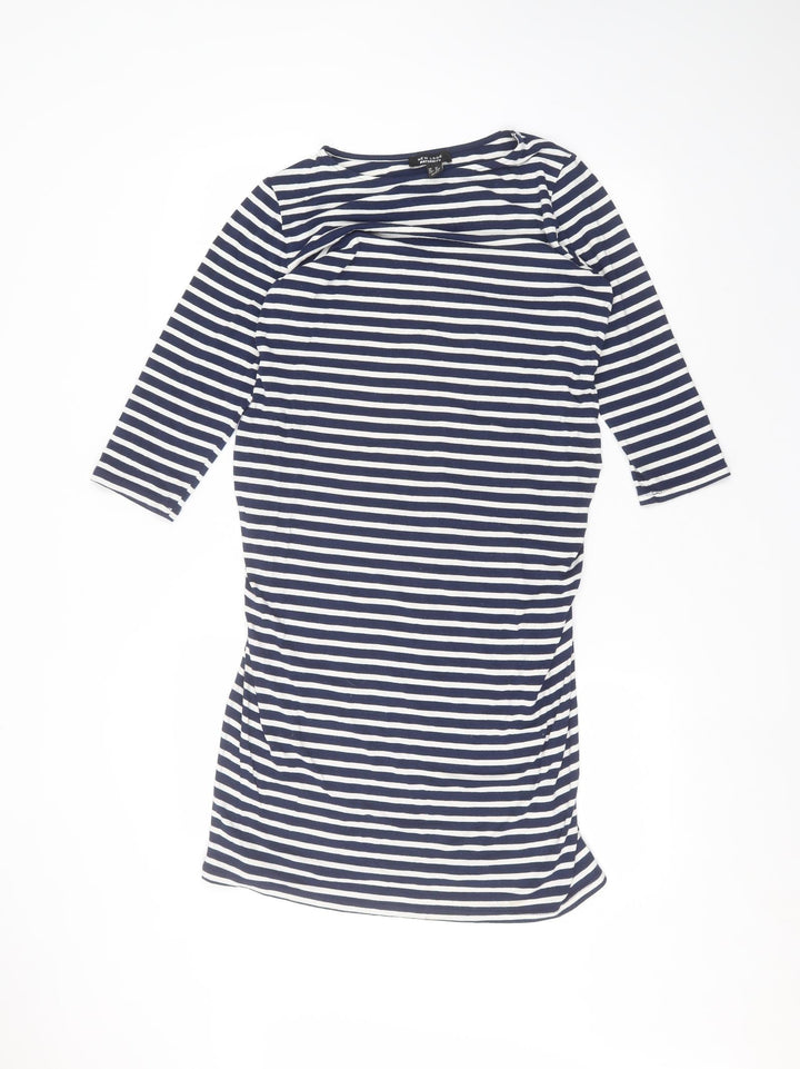 New Look Womens Blue Striped Viscose Basic T-Shirt Size 12