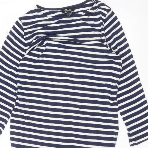 New Look Womens Blue Striped Viscose Basic T-Shirt Size 12