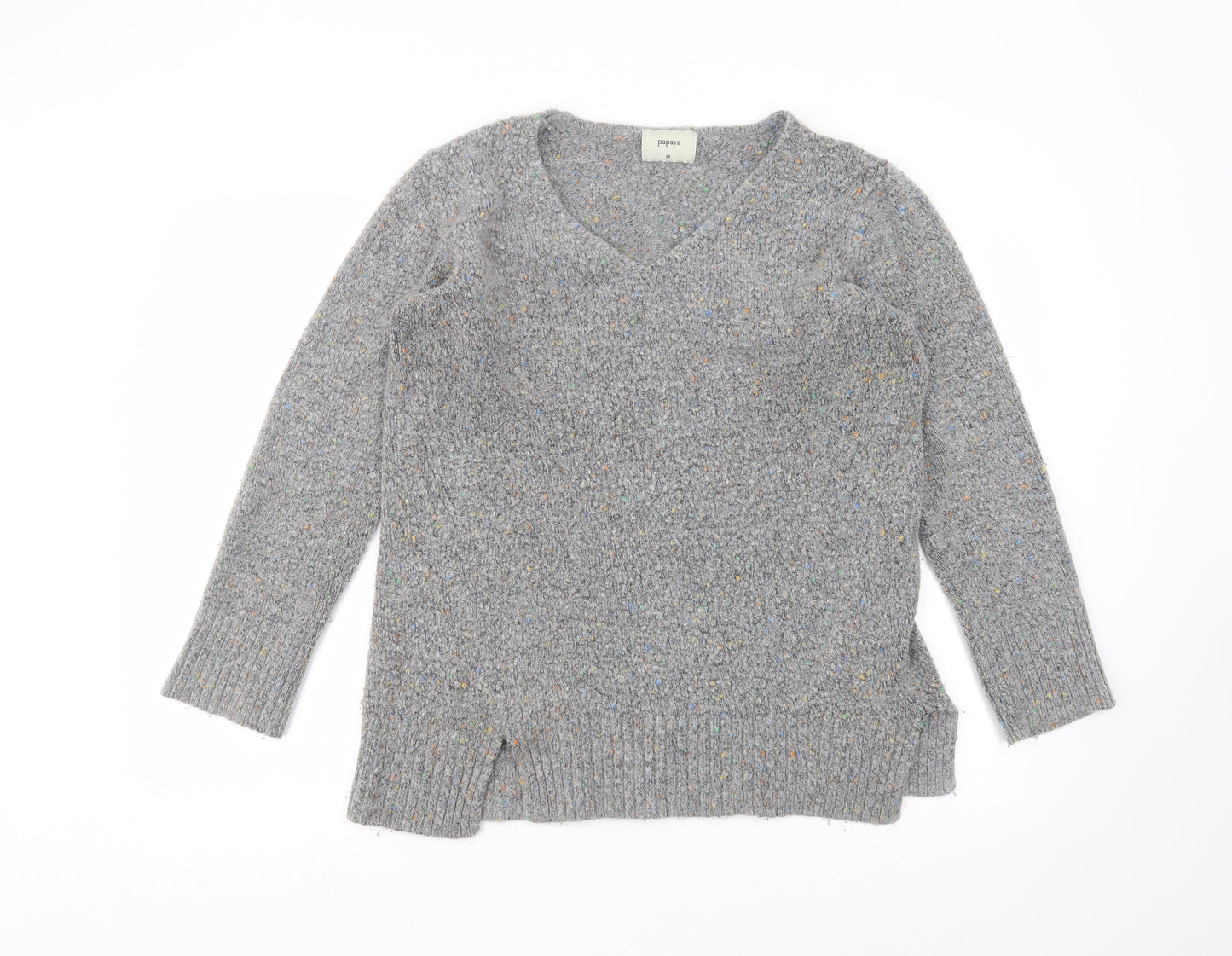 Matalan Womens Grey V-Neck  Acrylic Pullover Jumper Size M