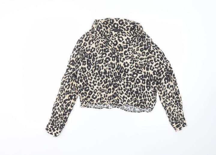 Topshop Womens Brown Animal Print Viscose Basic Button-Up Size 10