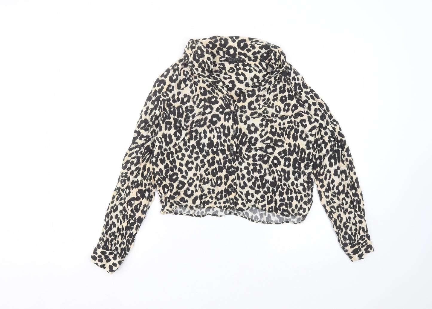 Topshop Womens Brown Animal Print Viscose Basic Button-Up Size 10