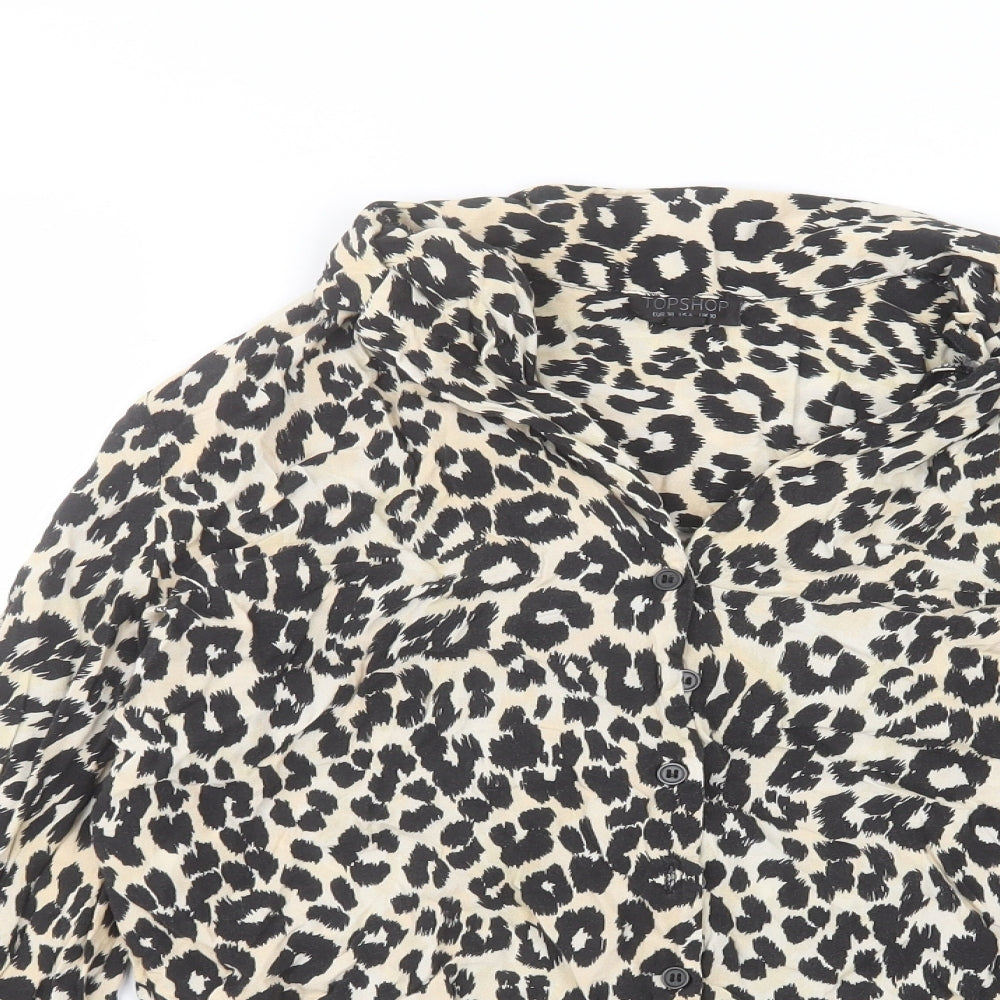 Topshop Womens Brown Animal Print Viscose Basic Button-Up Size 10