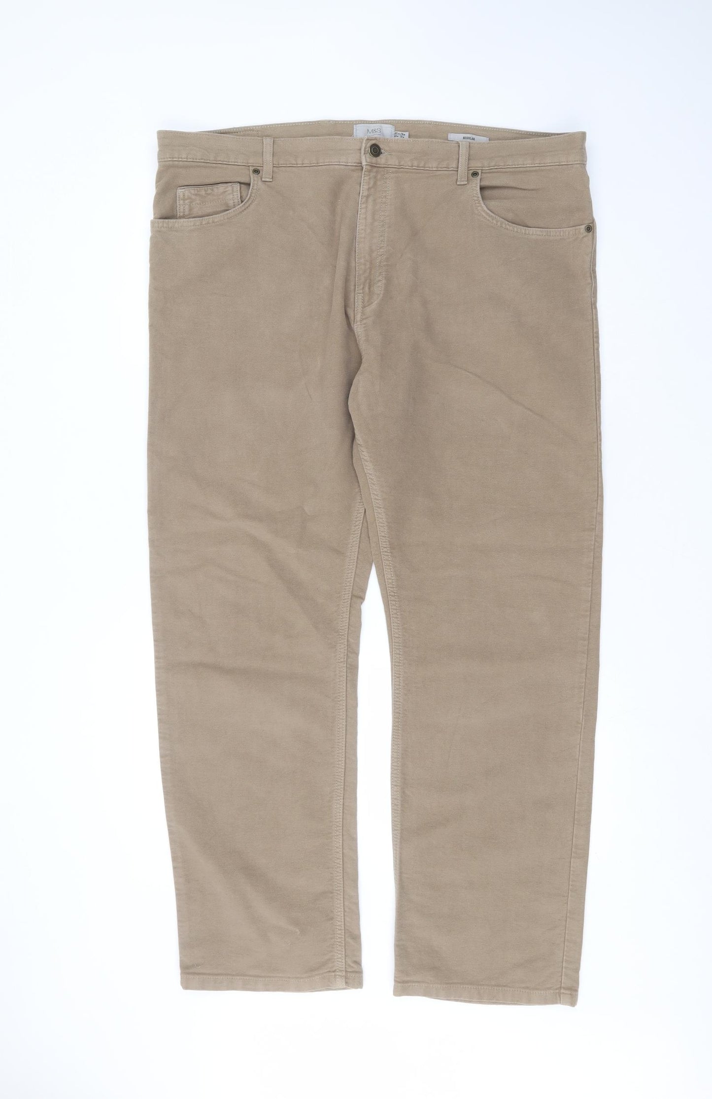 Marks and Spencer Mens Brown  Cotton Straight Jeans Size 42 in L31 in Regular