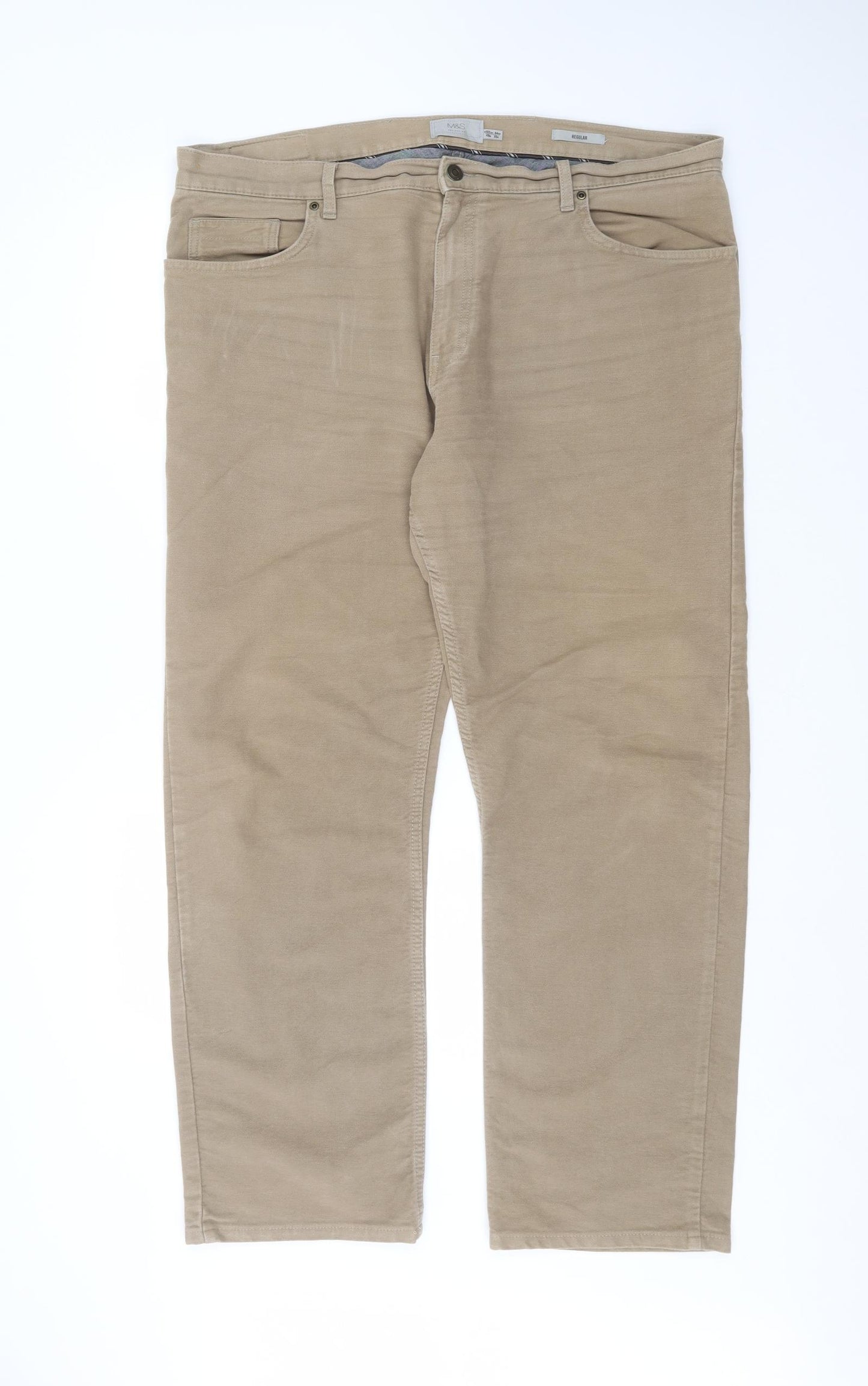 Marks and Spencer Mens Brown  Cotton Straight Jeans Size 40 in L33 in Regular
