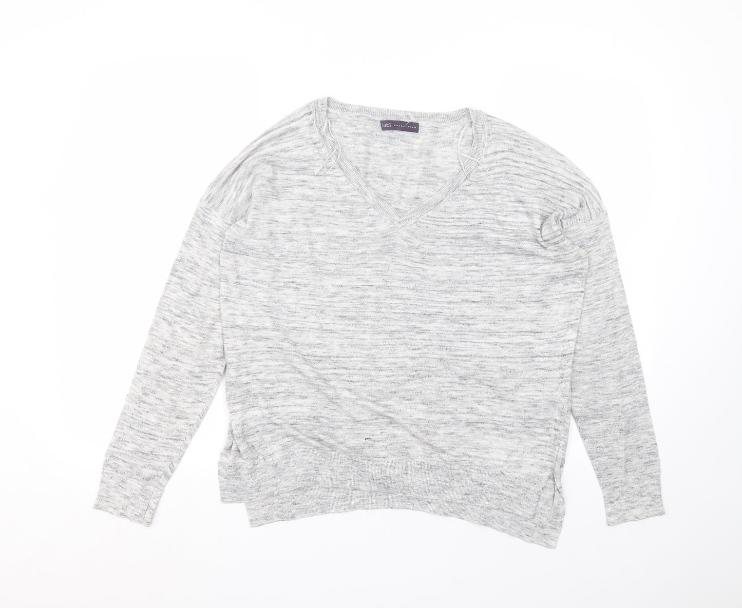 Marks and Spencer Womens Grey  Polyester Basic T-Shirt Size 14 Round Neck
