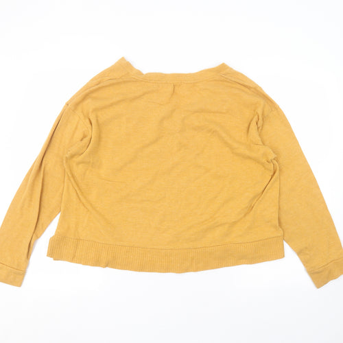 Bershka Womens Yellow V-Neck  Cotton Pullover Jumper Size M